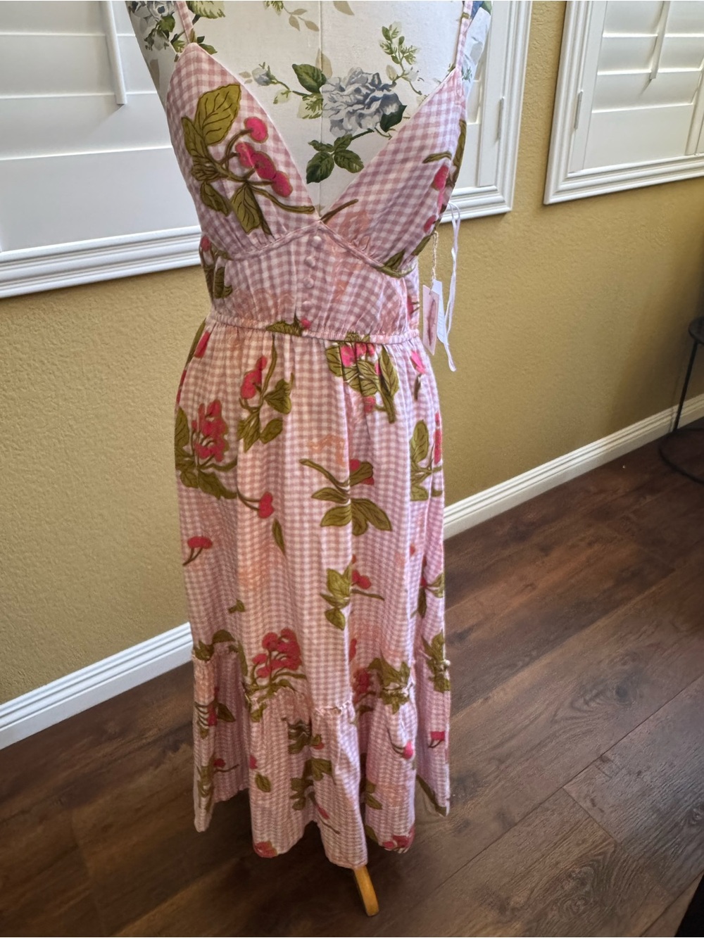 Jessica Simpson Pink Gingham Floral Maxi Dress